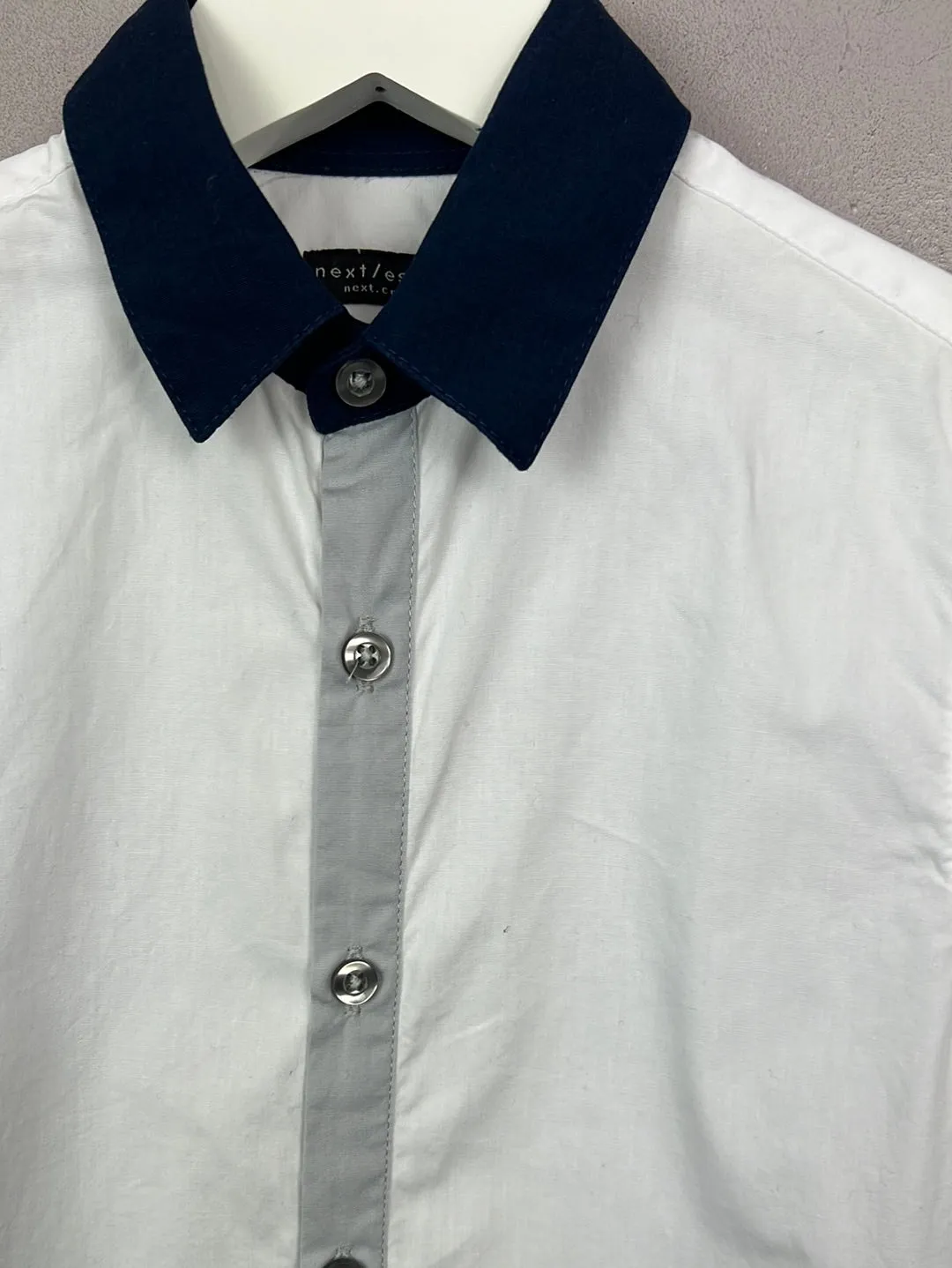 Next white formal shirt with navy collar 6y