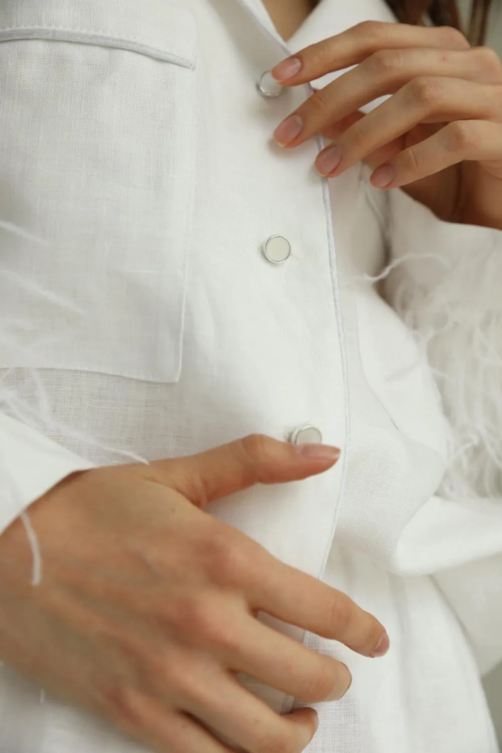 Pajama set - Linen white feather with pants