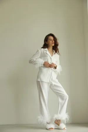 Pajama set - Linen white feather with pants