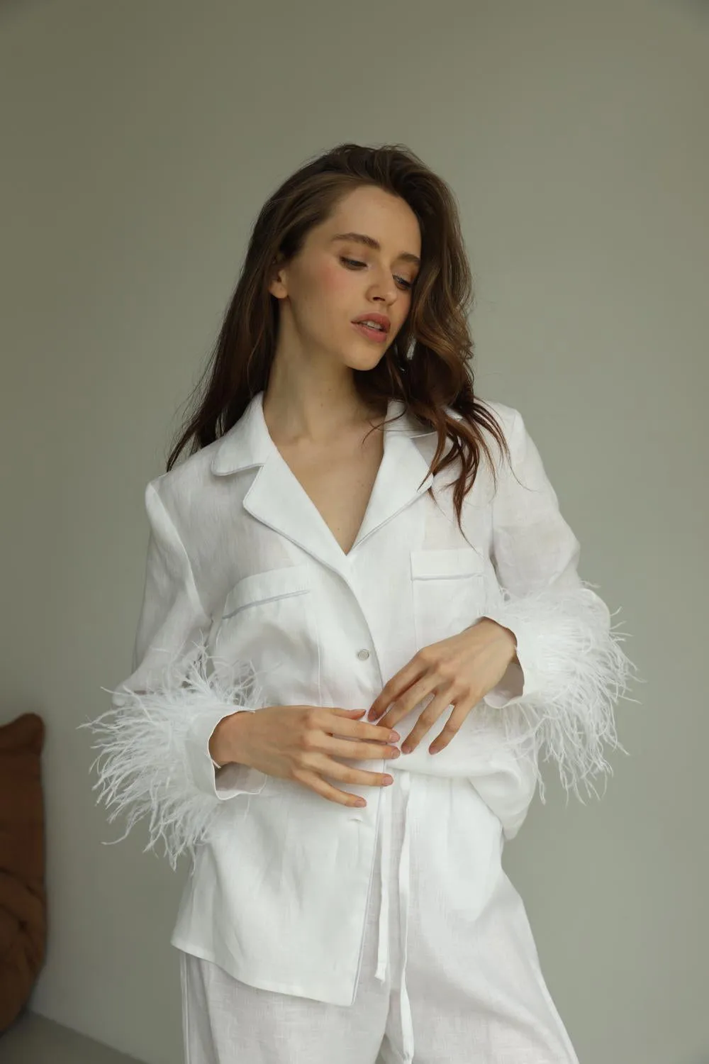 Pajama set - Linen white feather with pants