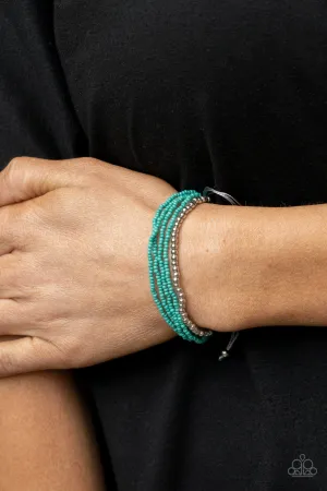 Paparazzi " All Beaded Up " Silver & Blue Color Seed Bead Adjustable Bracelet