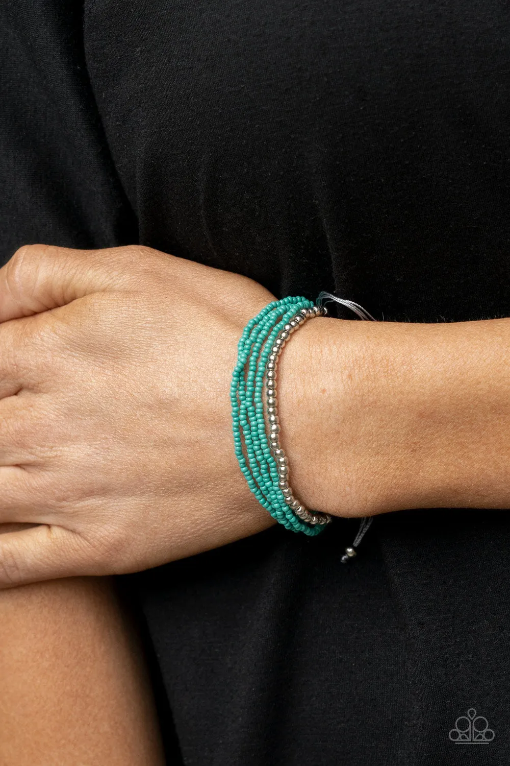 Paparazzi " All Beaded Up " Silver & Blue Color Seed Bead Adjustable Bracelet