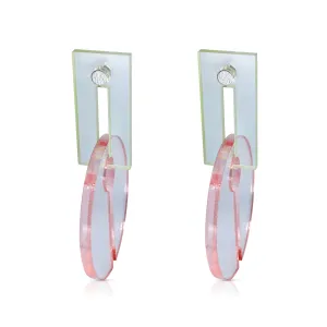 Pink and Green Plexiglass and Silver Earrings