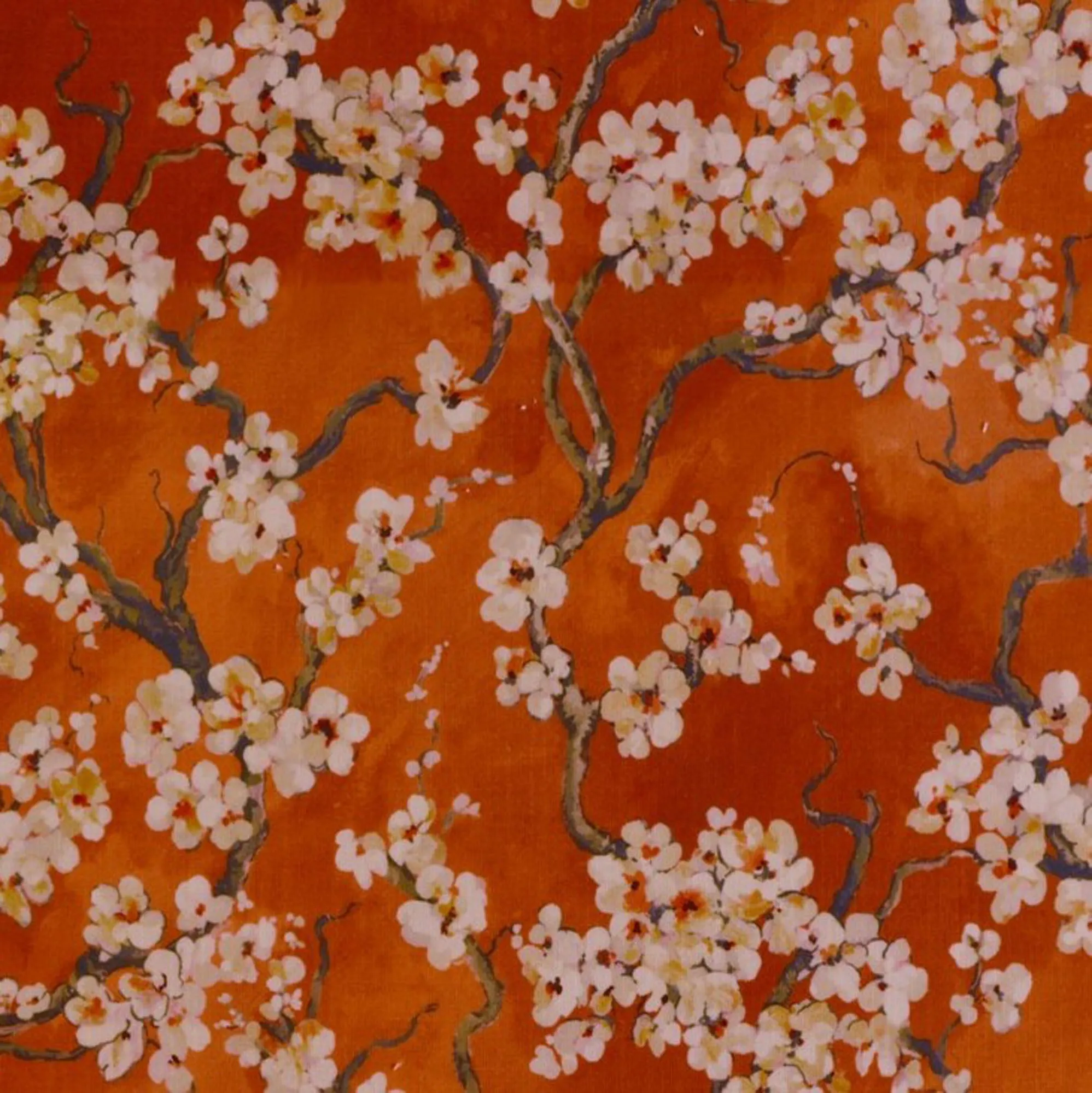 Plutus Persimmon Garden Cherry Blossoms Printed On A Linen Looking Polyester. Luxury Throw Pillow
