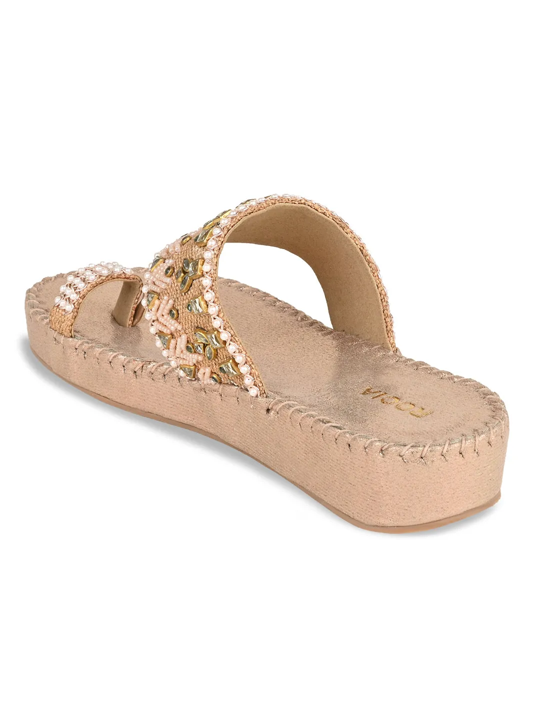 Rocia By Regal Rose Gold Women Embroidered Flats