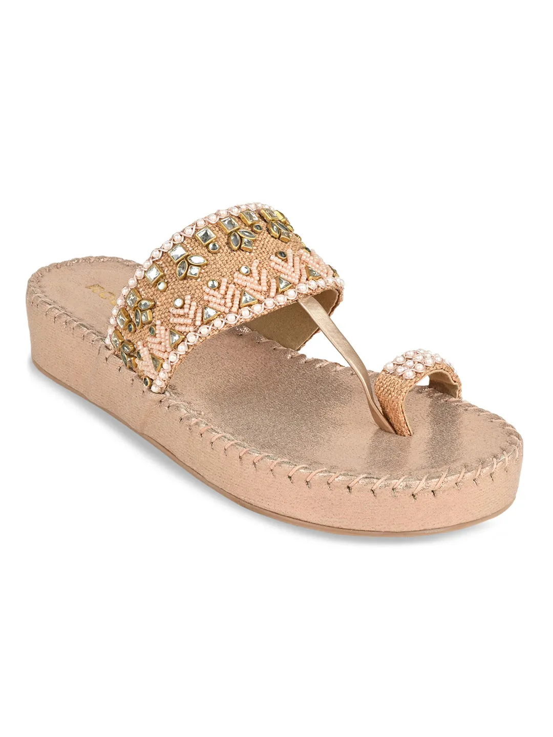Rocia By Regal Rose Gold Women Embroidered Flats