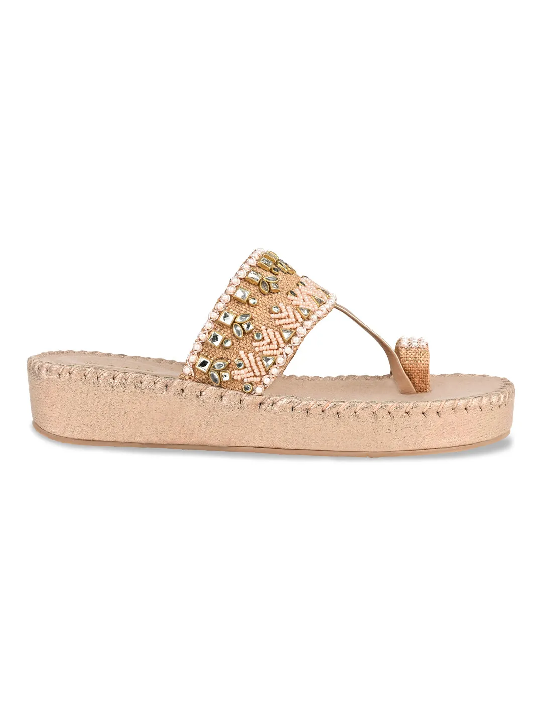 Rocia By Regal Rose Gold Women Embroidered Flats
