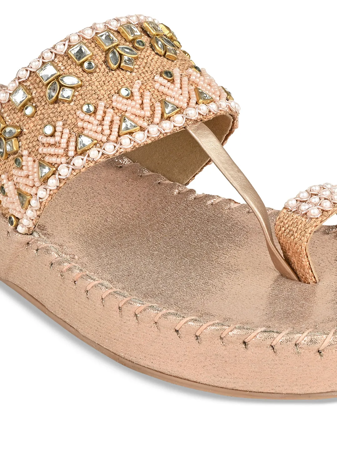 Rocia By Regal Rose Gold Women Embroidered Flats