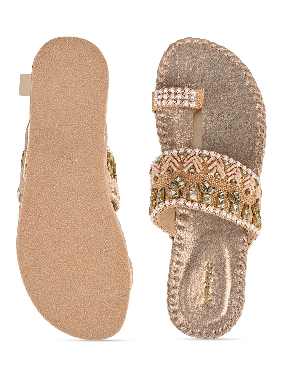 Rocia By Regal Rose Gold Women Embroidered Flats