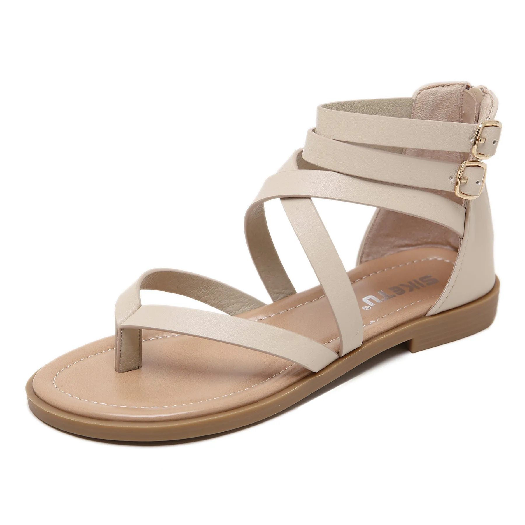 Roman Inspired Strappy Ankle Sandals with Double Buckles