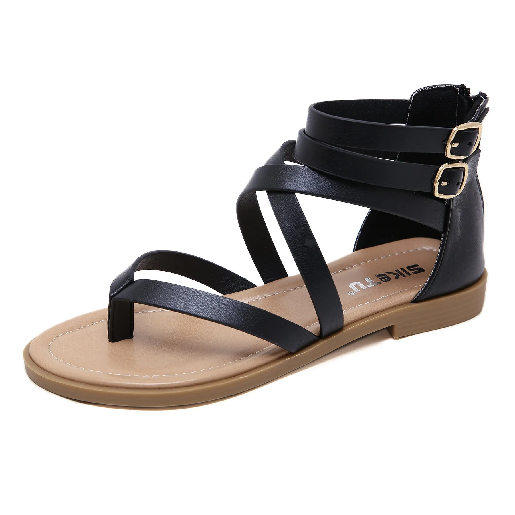 Roman Inspired Strappy Ankle Sandals with Double Buckles