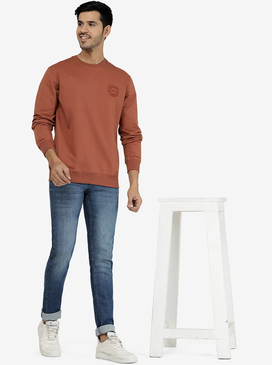 Rust Brown Solid Regular Fit Winter T-Shirt | JadeBlue