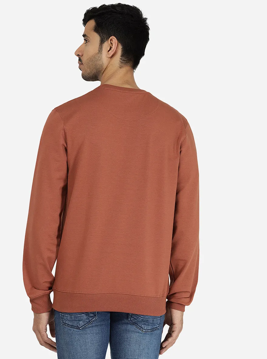 Rust Brown Solid Regular Fit Winter T-Shirt | JadeBlue