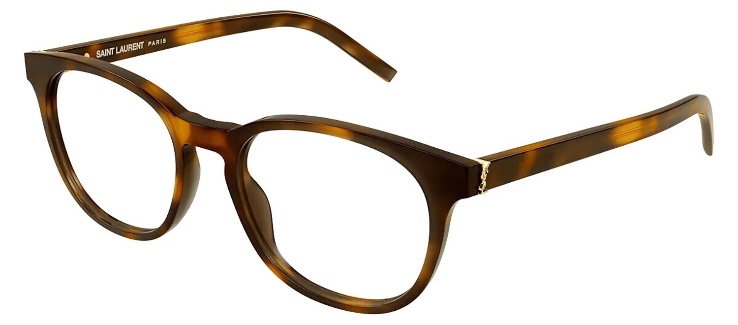 Saint Laurent MONOGRAM SL M111O 002 Round Plastic Havana Eyeglasses with Logo Stamped Demo Lenses