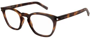Saint Laurent SL 28 OPT 002 Square Plastic Havana Eyeglasses with Logo Stamped Demo Lenses Lens