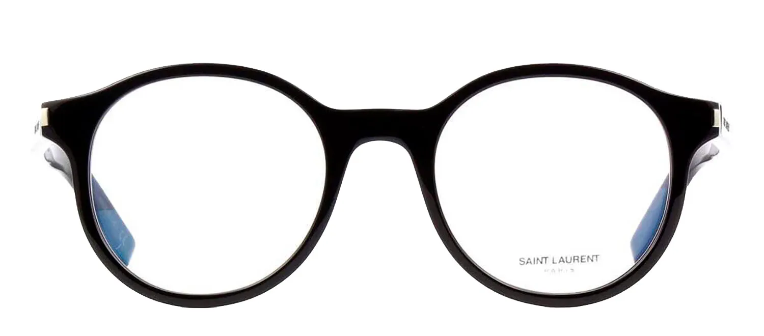 Saint Laurent SL 521 OPT 1 Round Plastic Black Eyeglasses with Logo Stamped Demo Lenses