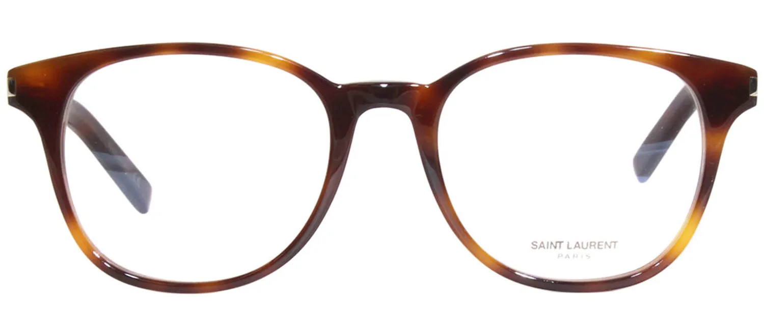 Saint Laurent SL 523O 5 Round Plastic Havana Eyeglasses with Logo Stamped Demo Lenses