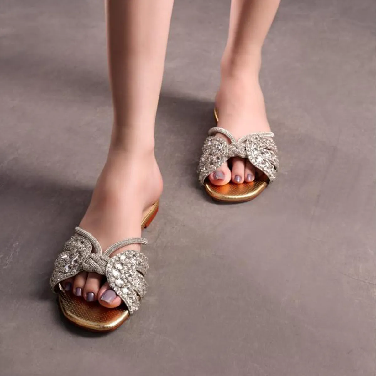 Sasha - Gold Textured Flats - Flats by L'amour