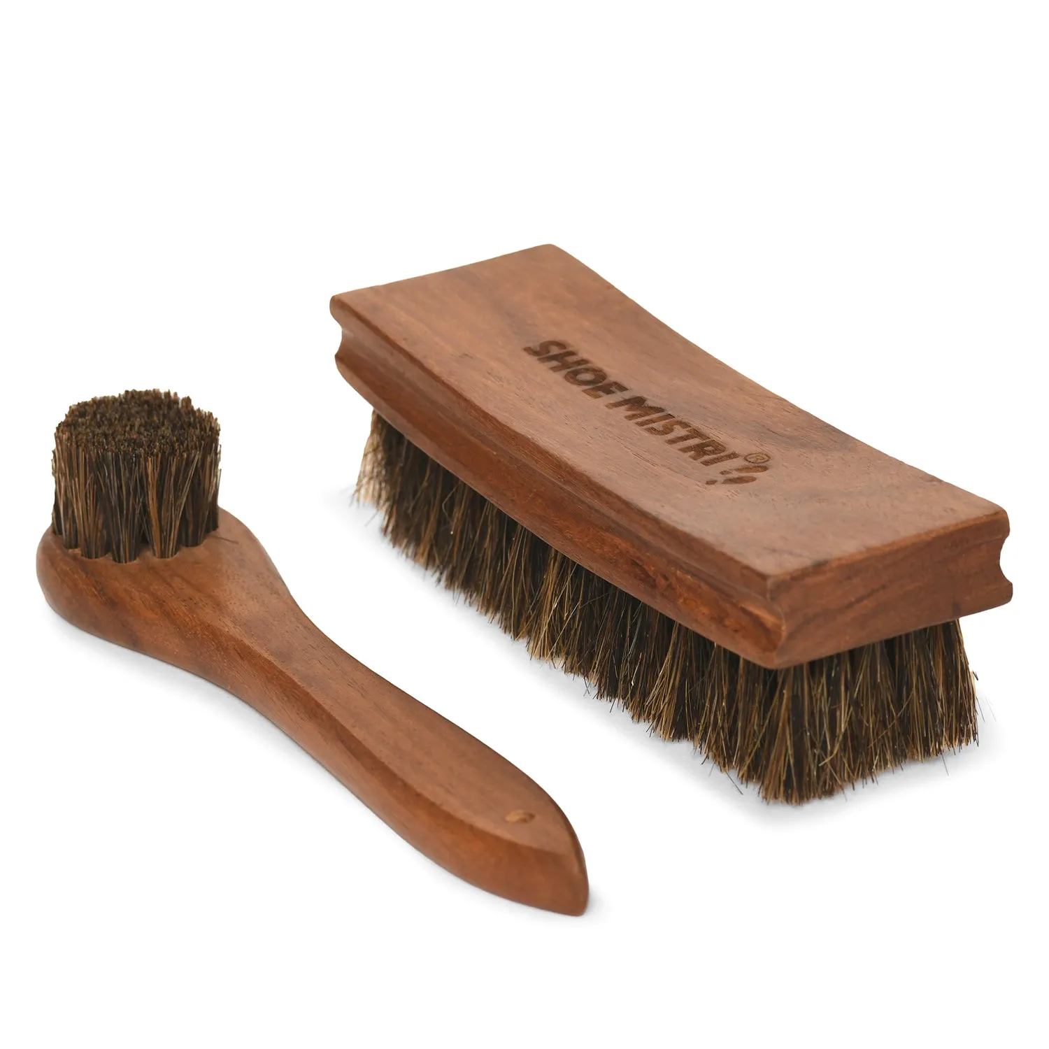 Shoe Mistri 100% Horsehair Curved Shoe Application & Horse Hair Brush Combo with Concave Handle for Premium Grip - Suitable for Brushing, Buffing and Shining