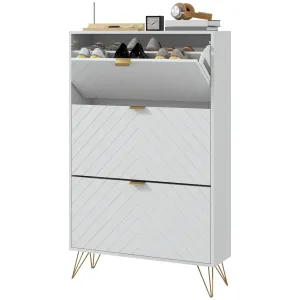 Shoe Sanctuary: Modern White Cabinet with 3 Flip Drawers, 8 Vents, Narrow Design for 18 Pairs, Entryway Organizer