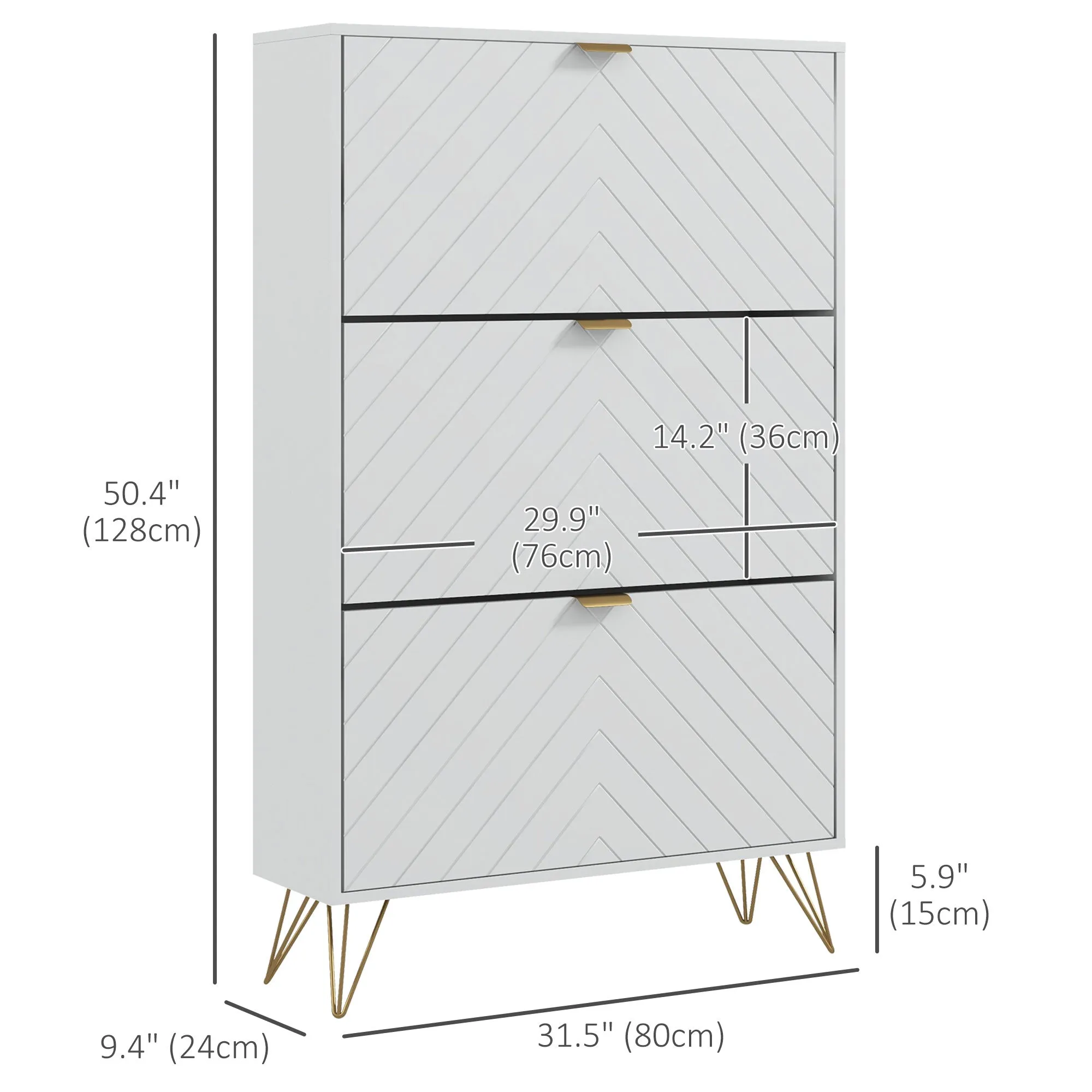 Shoe Sanctuary: Modern White Cabinet with 3 Flip Drawers, 8 Vents, Narrow Design for 18 Pairs, Entryway Organizer