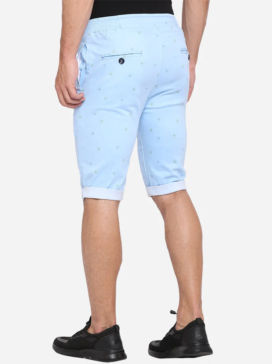 Sky Blue Printed Regular Fit Capri | JadeBlue