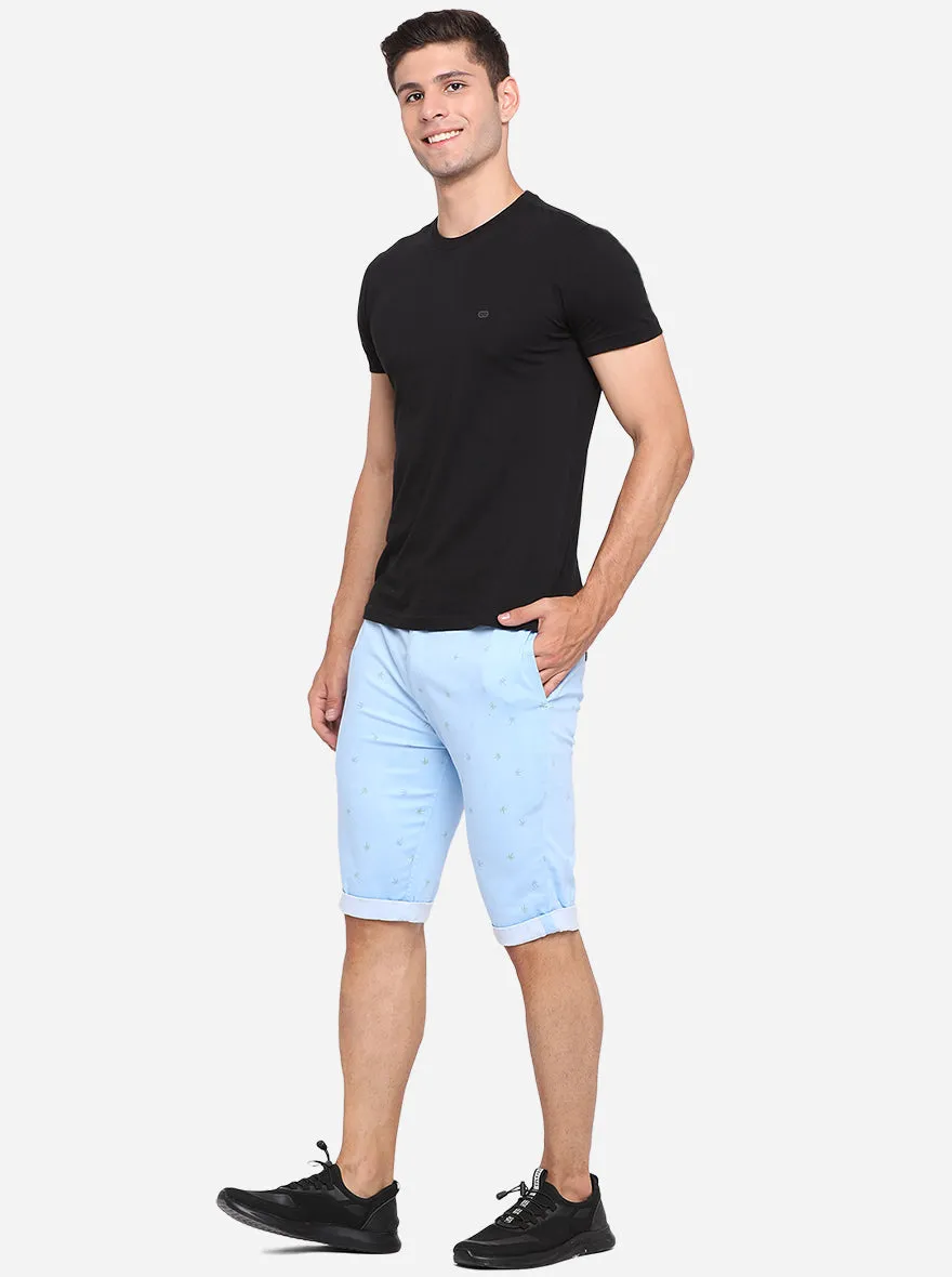 Sky Blue Printed Regular Fit Capri | JadeBlue