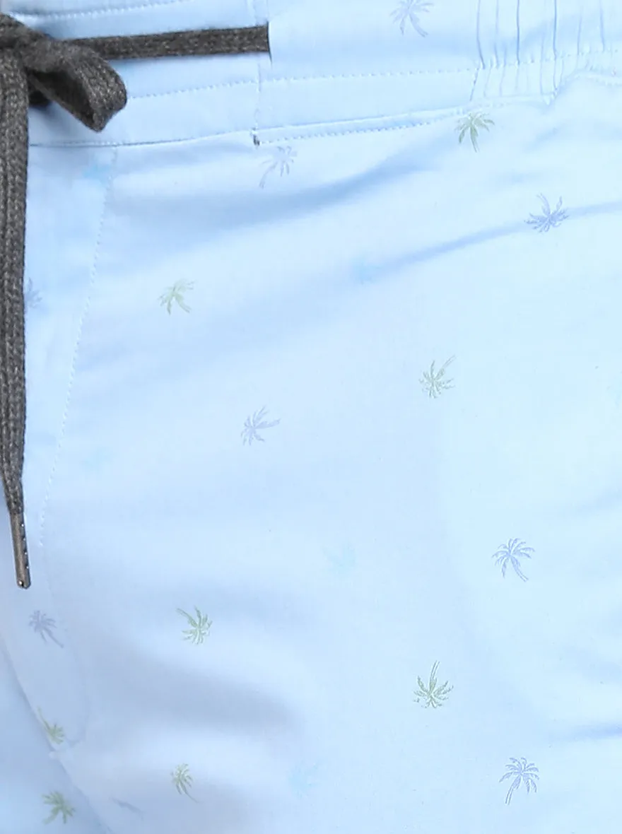 Sky Blue Printed Regular Fit Capri | JadeBlue