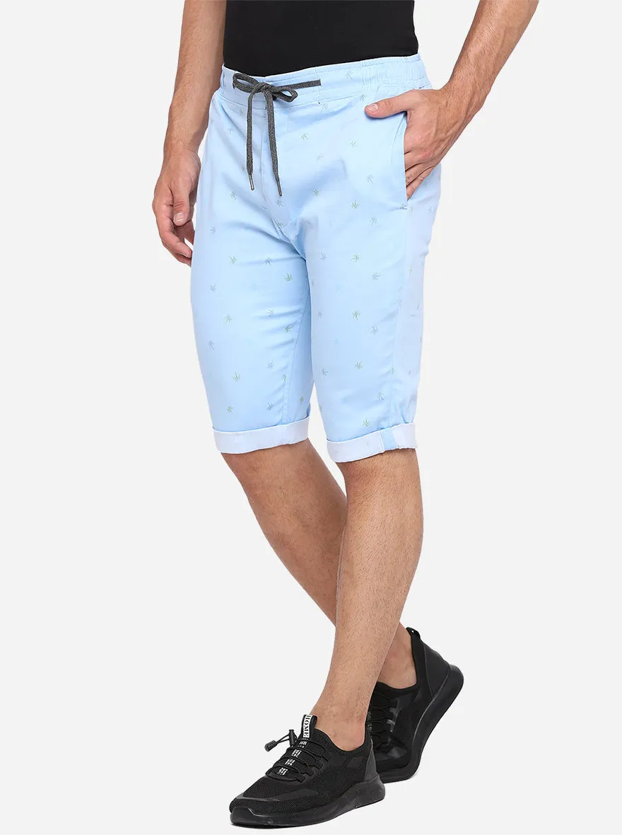 Sky Blue Printed Regular Fit Capri | JadeBlue