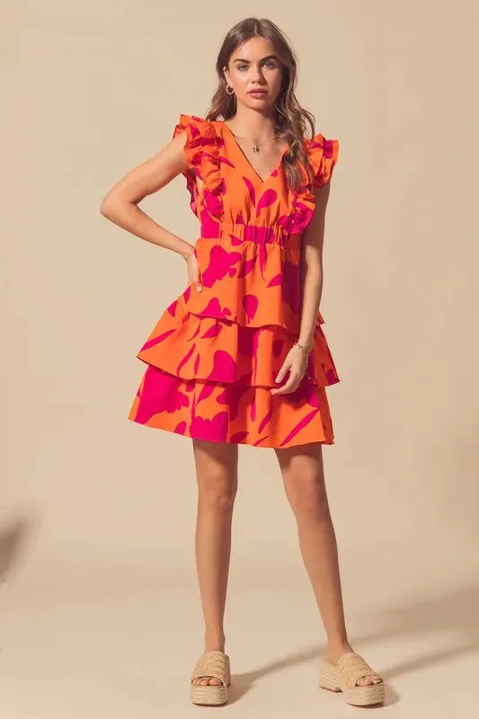 SO ME Floral V Neck Layered Dress with Elasticized Waist