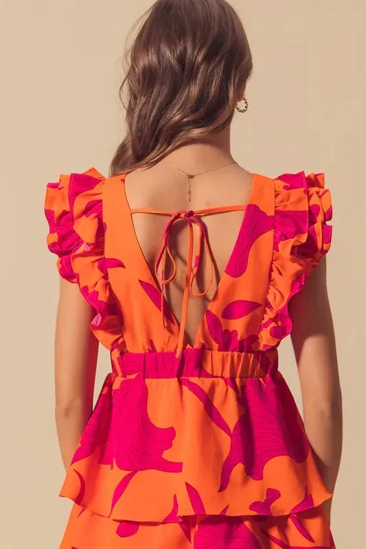 SO ME Floral V Neck Layered Dress with Elasticized Waist