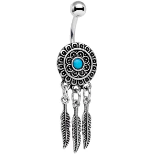 Southwestern Blue Orb Feather Dreamcatcher Dangle Belly Ring