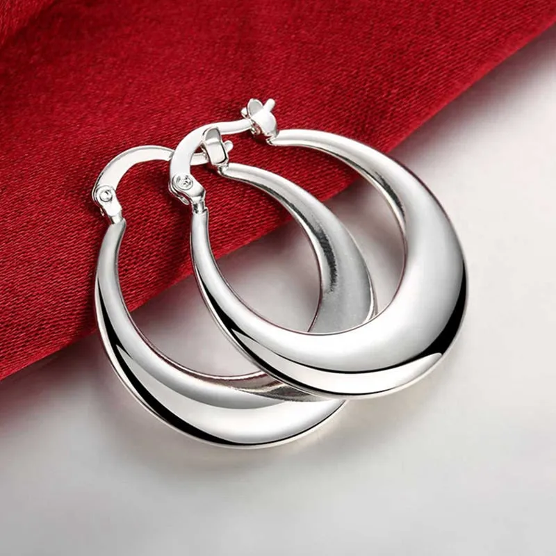 Sterling Silver Lunar Hoop Earring - Trendy Moon Design for Ladies