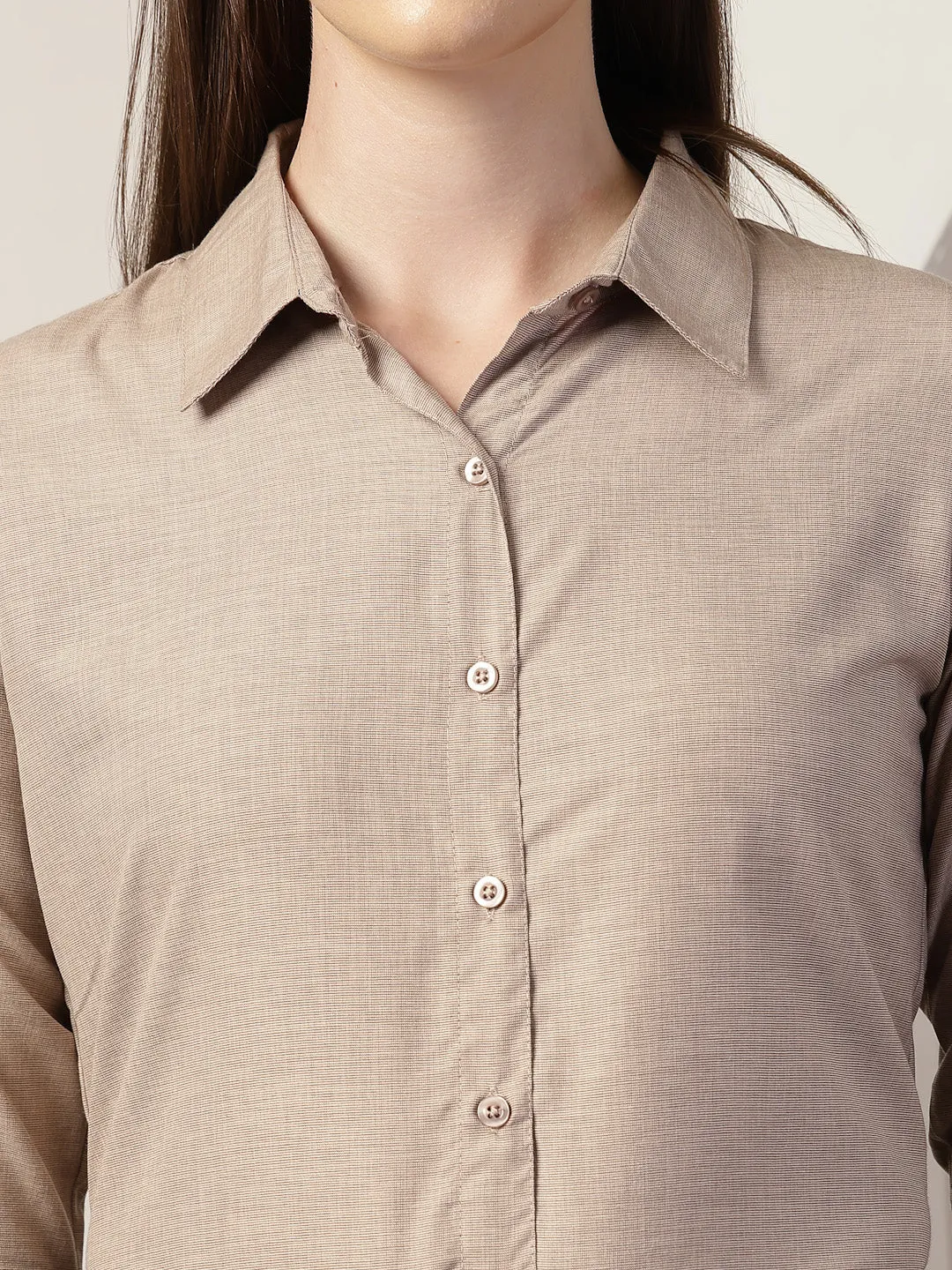 Style Quotient Women Brown Self Design Polyviscose Regular Fit Formal Shirt