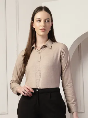 Style Quotient Women Brown Self Design Polyviscose Regular Fit Formal Shirt
