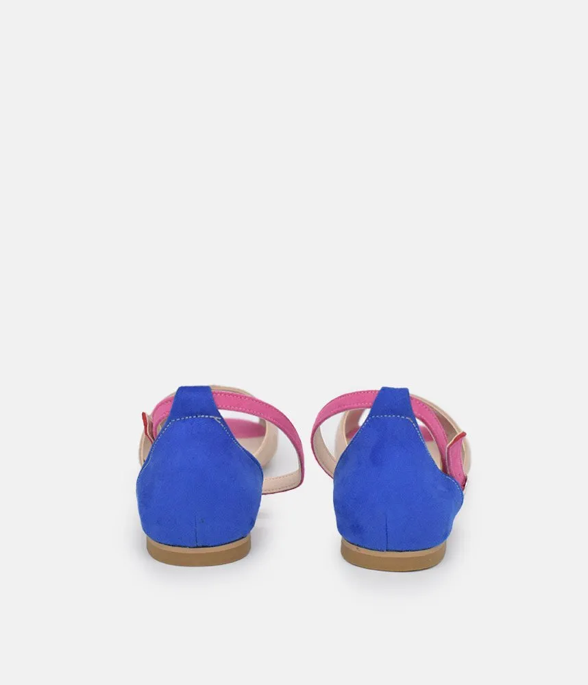 Stylish Beige/Blue/Fuscia Ankle Strap Peep Toe Flats