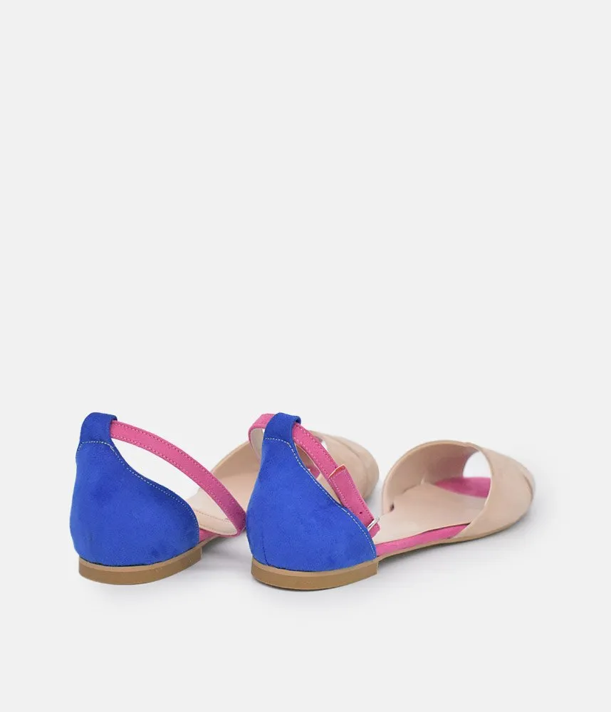 Stylish Beige/Blue/Fuscia Ankle Strap Peep Toe Flats
