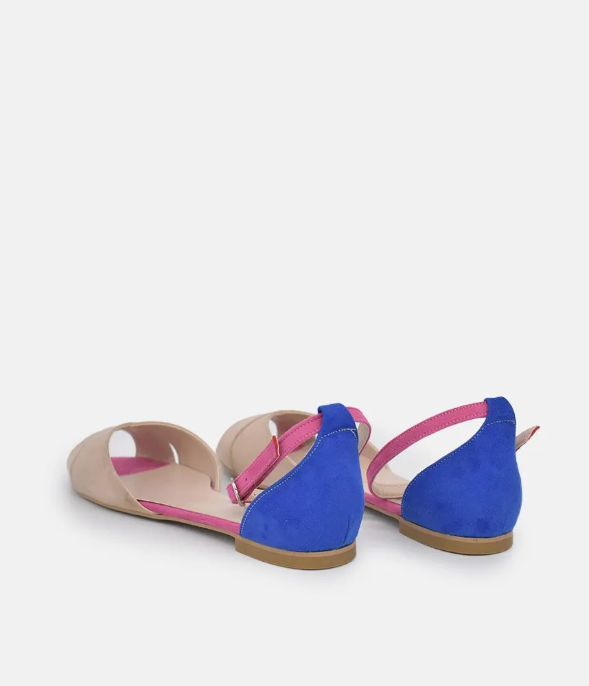 Stylish Beige/Blue/Fuscia Ankle Strap Peep Toe Flats