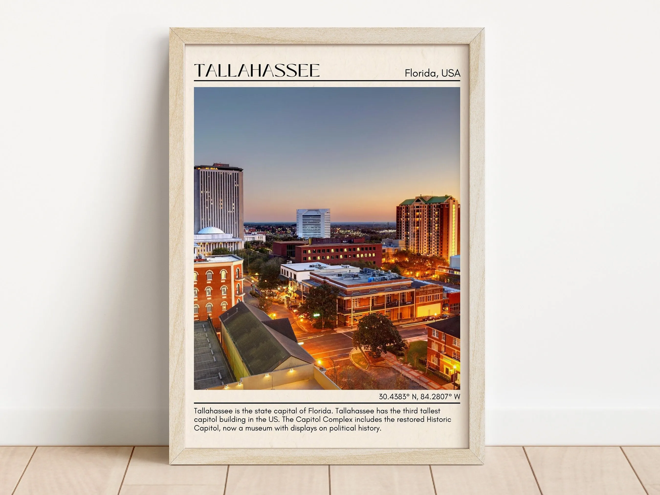 Tallahassee Minimal Wall Art, Florida, USA