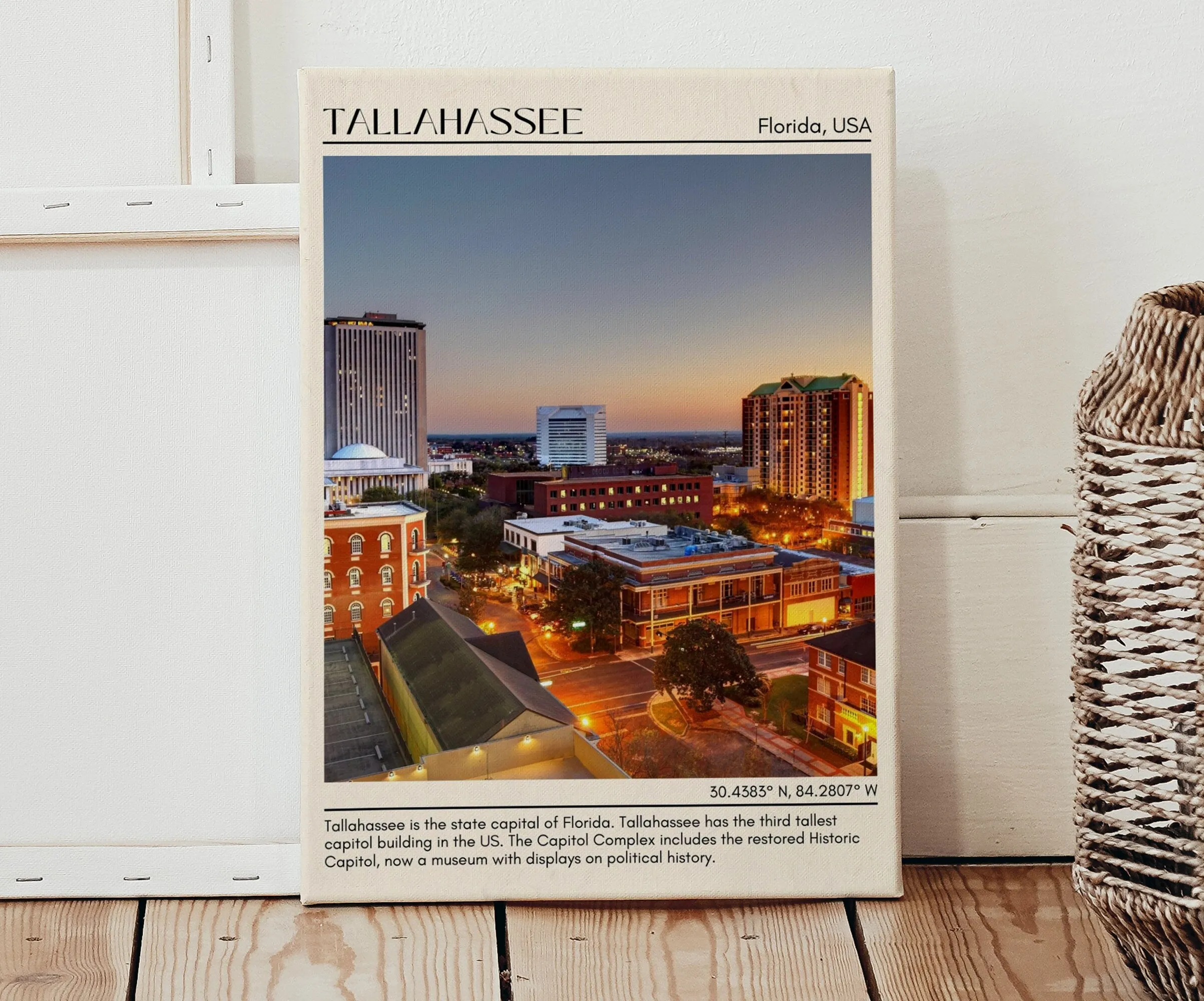 Tallahassee Minimal Wall Art, Florida, USA