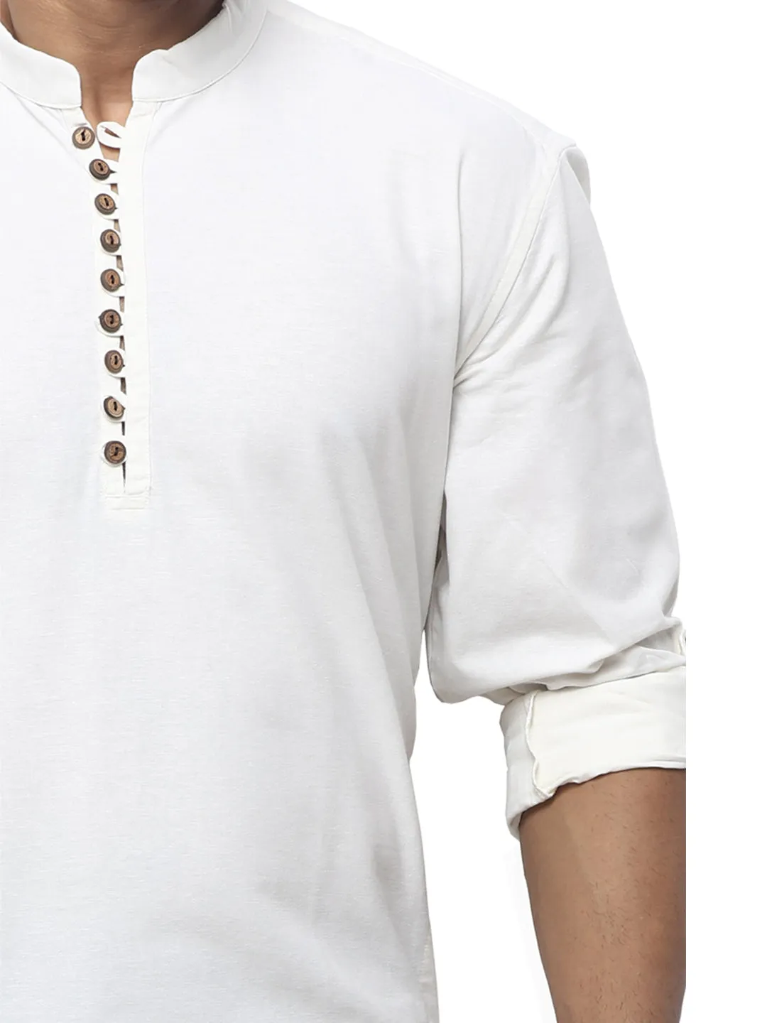 Traditional Plain White Kurta with Minimal Pattern