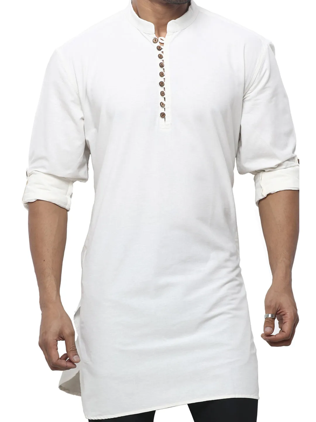Traditional Plain White Kurta with Minimal Pattern