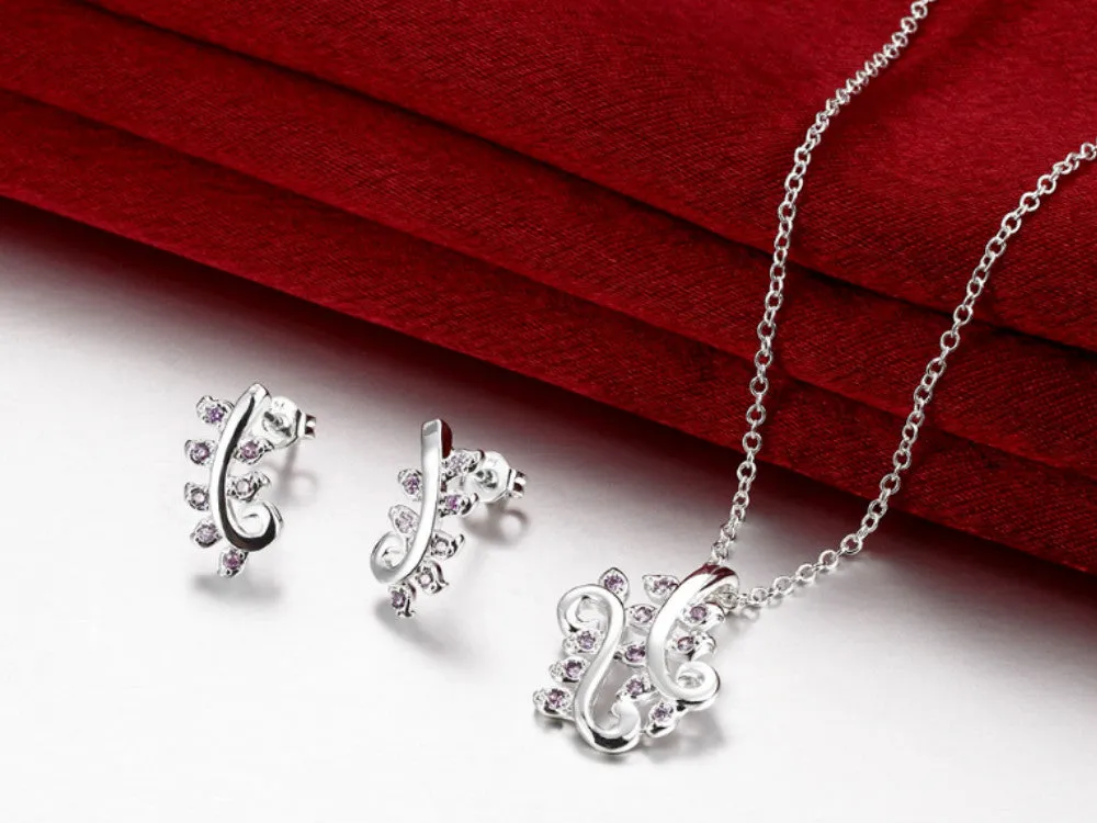 Trendy 925 silver plated jewelry set with lavender zircons