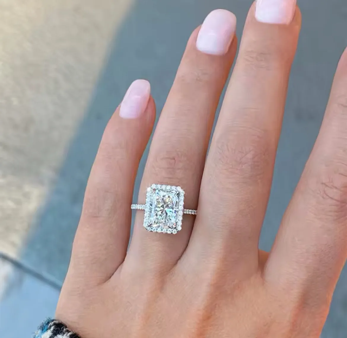Trendy Long Square CZ Crystal Ring - Silver