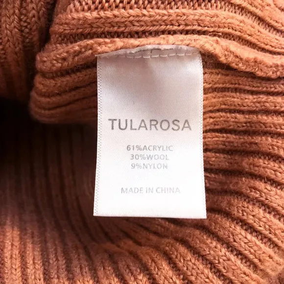 Tularosa Tan Wide Sleeve Scoop Neck Ribbed Preppy Trendy Sweater Small