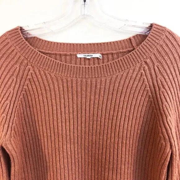 Tularosa Tan Wide Sleeve Scoop Neck Ribbed Preppy Trendy Sweater Small