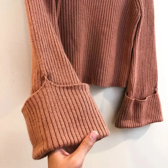 Tularosa Tan Wide Sleeve Scoop Neck Ribbed Preppy Trendy Sweater Small