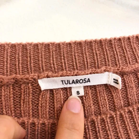 Tularosa Tan Wide Sleeve Scoop Neck Ribbed Preppy Trendy Sweater Small