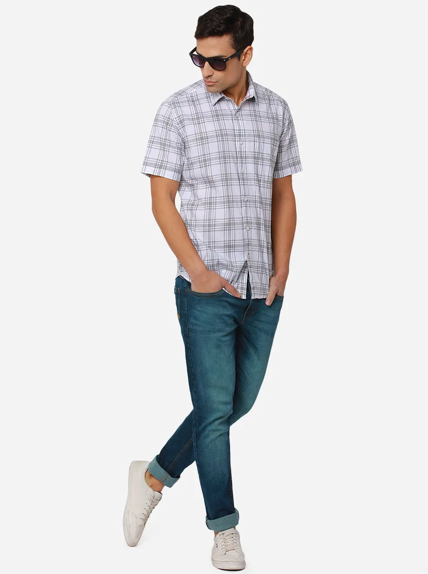 White & Grey Checked Slim Fit Casual Shirt | JadeBlue