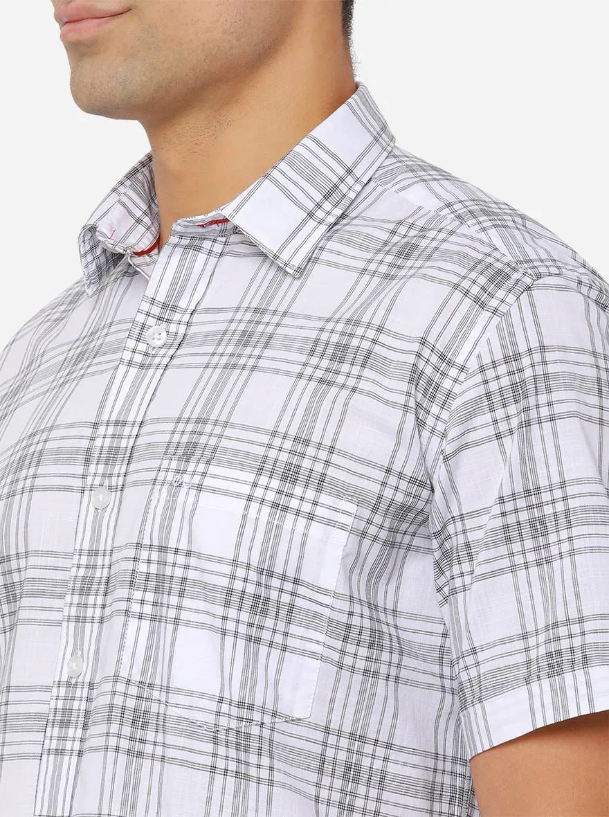 White & Grey Checked Slim Fit Casual Shirt | JadeBlue